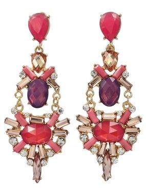 Multicolor Pink Purple Rhinestone Fancy Formal Earrings
